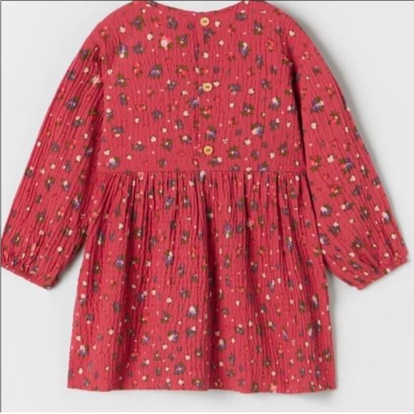 ZARA Kids | Red | Textured Floral Dress 3/4yr - Picture 2 of 2